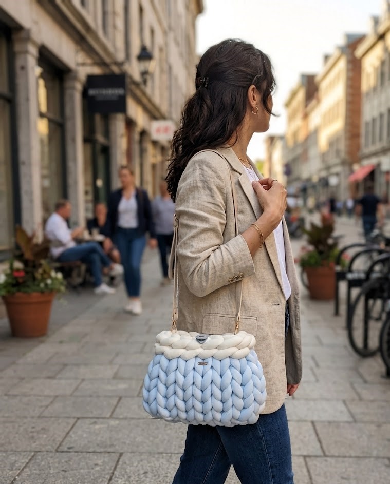 ##The Azur – Sky Blue & Cream Velvet Bag##